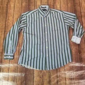 Tommy Hilfiger Mens Shirt Green Blue M Medium Button Down Striped Long Sleeve